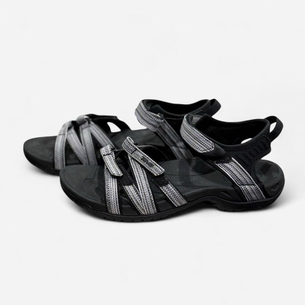 Teva Tirra Sandals Shoes Womens Size 8 Black Gray White Strappy Outdoor Hiking